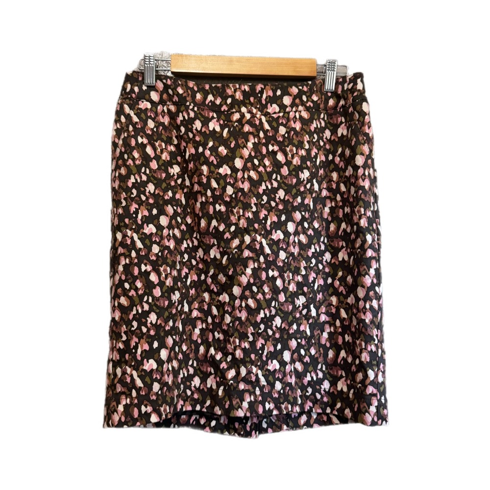 Merona Pencil Skirt Womens 4 Pink Brown Abstract Print Excellent Stretch Lined